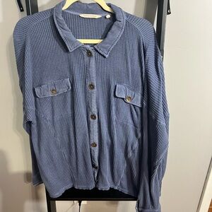 Soft Surrounding button up waffle knit sweater,women’s size PXL, blue